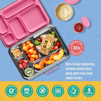 AOHEA Stainless Steel Bento Box Kids, Kids Metal Bento Lunch Box BPA Free Lunch Box Containers 304 Stainless Steel Bento Box for School and Office(Pink) - color: Pink-05