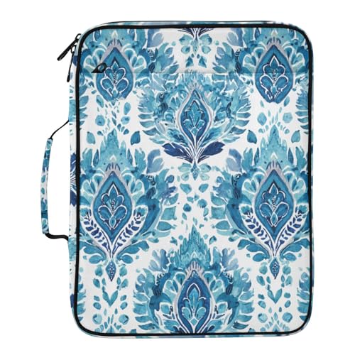 Blue Paisley Mandala Accordion File Organizer Expanding File Folder Zipper Binder 3 Ring with Handle 500 Sheets Capacity Document Organizer Storage Bag Multi Pockets Design - color: Blue Paisley Mandala