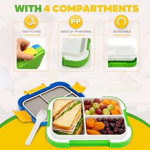 EASYFUN Bento Box Adult, Lunch Box, 3-Compartment Lunch Containers, Drop-Proof, Dishwasher Safe & Made with BPA-Free Materials (Blue green) - color: Blue green