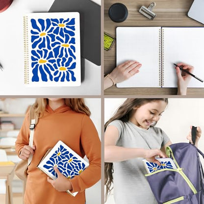 Cute Spiral Notebook journal A4 Aesthetic Pretty Design for Women Girls Kawaii with Pocket, 8.5 x 11 inch, Graph, Blue Flower - color: Blue Flower, style: Graph