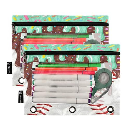 Gredecor 3 Ring Binder Pencil Pouch, Ice Cream Baseball (1) Zippered Pen Case Pouches with Clear Window, 2 Pack Stylish Office & School Supplie - color: Ice Cream Baseball (1)