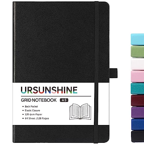Graph Grid Paper Notebook/Journal - Classic Journal/Notebook with Ribbon Divider, Hardcover with Thick Paper, 5.3" x 8.26", Banded + Pen Holder +Inner Pocket - Black - color: Black, size: Grid