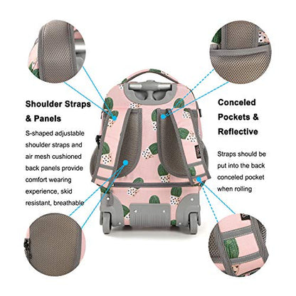 Tilami Rolling Backpack 19 inch with Lunch Bag Wheeled Laptop Backpack (Cactus) - color: Cactus