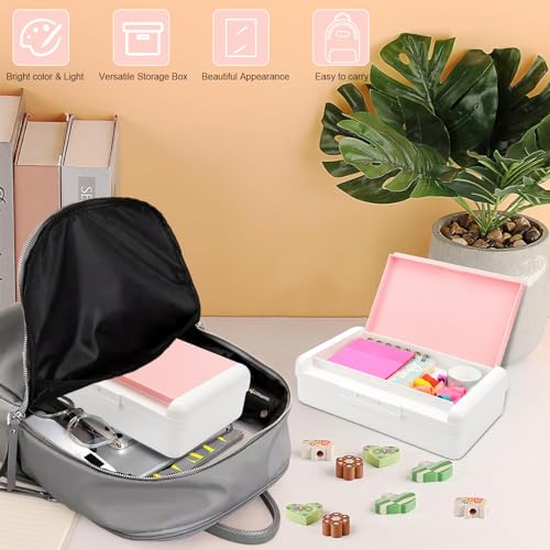 SFLHHDM Pencil Box for Office Supplies, Double Layer Large Capacity Plastic Pencil Case, Crayon Box with Snap-tight Lid,Stackable Storage Boxes for Gel Pen Pencils Case (White Pink-1pcs) - color: White Pink-1pcs