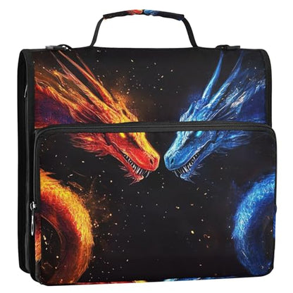 Dragons Zipper Binder with Shoulder Strap & Handle for Easy Carry, 1.5 Inch 3-Ring Binder for School, Expansion Panel and Expanding File