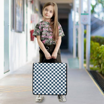 Navy White Checkered Binder Bag 3 Ring Zipper Binders with Shoulder Strap for School Office Organizer Storage - color: Q019