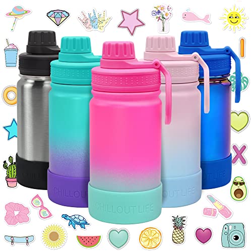 CHILLOUT LIFE 12oz Kids Insulated Stainless Steel Water Bottle with Leak Proof Spout Lid & 144 Stickers - color: Frozen Slushy, style: 12 oz