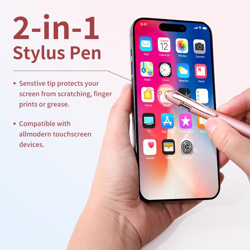 8 Pack Rose Ballpoint Pen with Stylus Tip Stylus Pens | Metal Stylus Pens for Touch Screens, 1.0 mm Black Ink - color: 8 Pack-Rose Gold