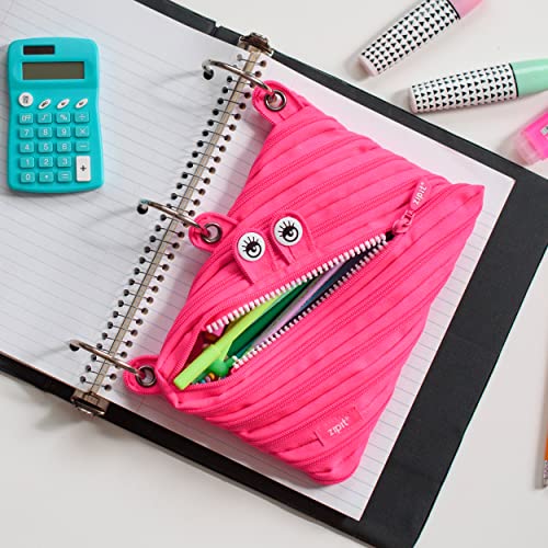 ZIPIT Monster Pencil Case for Girls, Cute 3-Ring Binder Pencil Pouch for Kids and Teens, Stationery Bag for School, Pink - color: Pink