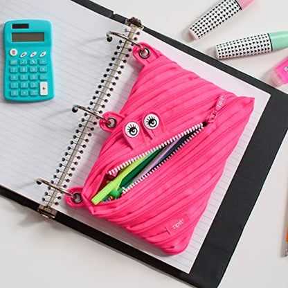 ZIPIT Monster Pencil Case for Girls, Cute 3-Ring Binder Pencil Pouch for Kids and Teens, Stationery Bag for School, Pink - color: Pink
