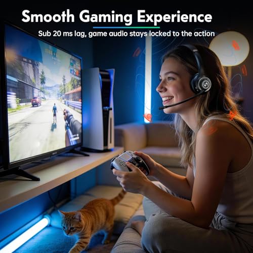 Wireless Headset with Mic for Work, Dual-Mode Bluetooth & 2.4GHz Dongle, 50H Talk Time, Headphone with mic ENC Noise Cancelling fit for Teams/Zoom, Glasses-Friendly - color: Black