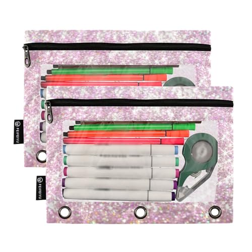 Personalized Pencil Pouch for 3 Ring Binder Pink Pearl Glitter Sequins Custom Pencil Pouches Case Binder Cosmetic Bag 2 Pack for Office School College Supplies - color: Pink Pearl Glitter