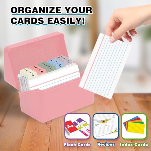 H4D 3x5 Index Card Holder with 100 Index Cards and 25 Dividers, Light Pink | 3x5 Inch Plastic Box, Heavyweight 3x5 Index Cards, Plastic 3x5 Index Card Dividers, Snap Closure Lid - color: Light Pink, size: 3"x5"