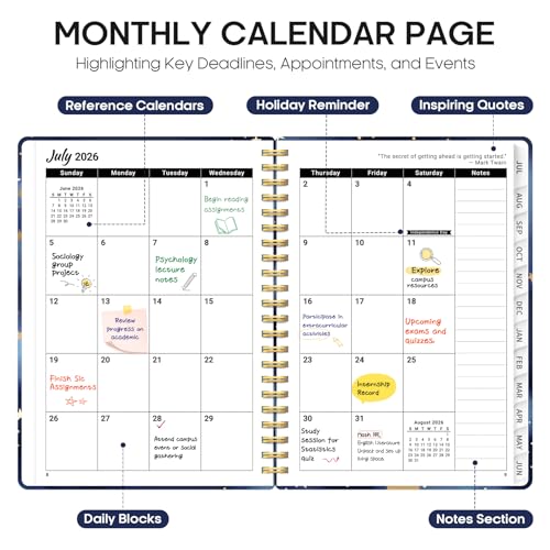 Planner 2026-2027, Academic Year Monthly and Weekly Calendar Planner, Jul 2026 - Jun 2027, Hardcover Teacher Student Planning Agenda book with Tabs, Perfect for School Office Supplies, 6.3" x 8.5" - Starry Night - color: D-Starry Night, size: (6.3"x8.5")a