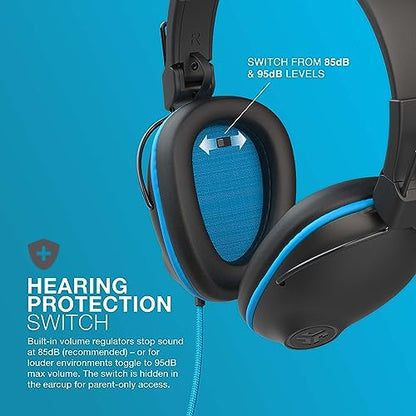 JLab JBuddies Pro Wired Over-Ear Kids Headphones with mic, Volume Limiter, Folding, Noise Isolation, Blue