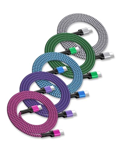 iPhone 17e 17 CarPlay Cord USB C 3 Ft, Car Charger Fast Charging for Apple | USBC to USBC, 60W Fast Charging, Braided C Type, Short 3 Feet USB-C Chord for i Phone 17Pro Max 16e 16 15, Car Play Cord - color: 5Pack-Multicolored, size: 3FT, style: USB C to U
