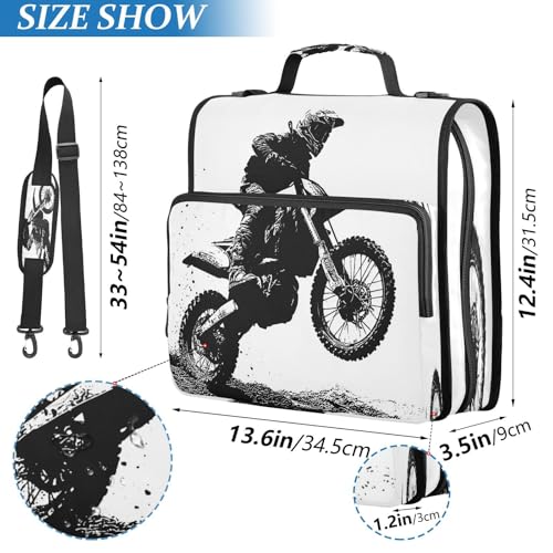 Motocross Rider Zipper Binder for School with Shoulder Strap & Extra Pockets - 1.5 Inch 3-Ring Binder Holds 500+ Sheets, Textbooks, Laptop#177
