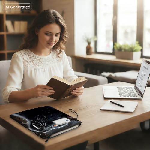 Padded Book Sleeve with Zipper & Front Pocket, Fabric Book Cover | Cute Black Cat Moon Silhouette11.4"x8.7" Washable Canvas Pouch for Hardcovers, Tablets & Reading Accessories - color: Cute Black Cat Moon Silhouette