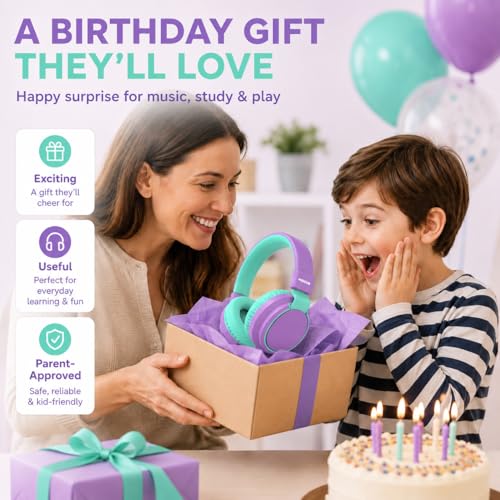 MIDOLA Kids Bluetooth Headphones 68H Play Time,Volume Limit 85/94dB, Foldable Lightweight Wireless Over-Ear Headphone for Toddler Kid Child Pad,Headsets with Aux Built-in Mic Purple - color: Purple