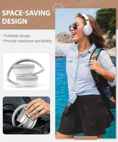 rockpapa E7 Over Ear Wireless Bluetooth Headphones with Mic, Foldable Wired/Wireless Headphones with Microphone for Kids Childrens Boys Girls Teen Youth Adult White - color: White, style: without Case