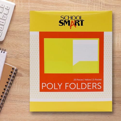 School Smart 2-Pocket Poly Folders, Yellow, Pack of 25 - color: Yellow, style: No Fasteners