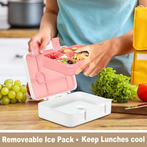 JOOPETALK Chill Bento Lunch Box for Kids Adult with Ice Pack,6-Compartment Reusable Leak-proof Lunch Container for Girls Boys to School,Keep Food Cold&Fresh,Dishwasher & Freezer Safe - color: White