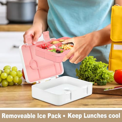 JOOPETALK Chill Bento Lunch Box for Kids Adult with Ice Pack,6-Compartment Reusable Leak-proof Lunch Container for Girls Boys to School,Keep Food Cold&Fresh,Dishwasher & Freezer Safe - color: White