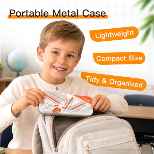 YPLUS Geometry Set, Protractor and Compass Set for Students, 12Pcs | Compass Drawing Tool with Metal Case, Rulers, Protractor, Mechanical Pen, Back to School Supplies for Students - size: 1 Count (Pack of 12)