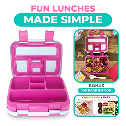 kinsho Bento Lunch Box for Kids Toddlers Girls, 5 Portion Sections Secure Lid, Microwave Safe BPA Free Removable Tray, Pre-School Kid Daycare Lunches Snack Container Ages 3 to 5, Pink Fairy Princess - color: Pink Lt Blue Fairy