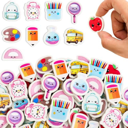 Ceiba Tree Cute School Erasers Bulk 60Pcs Mini Back to School Bus Schoolbag Alarm Pens Eraser for Student Classroom Prizes Stationery Homework Rewards Supplies Party Favors