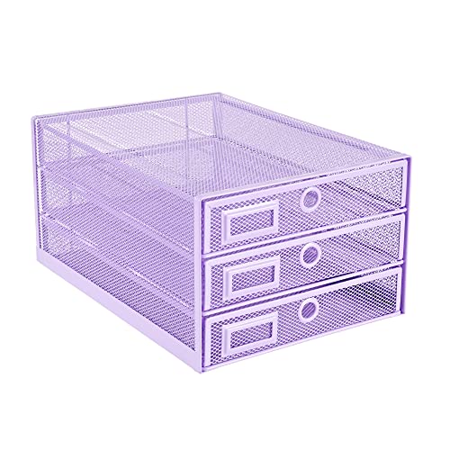 Annova Desk Organizer Wire Mesh 3 Tier Sliding Drawers Paper Sorter/Multifunctional/Premium Solid Construction for Letters, Documents, Mail, Files, Paper, Kids' Art Supplies (Light Pink) - color: Light Purple