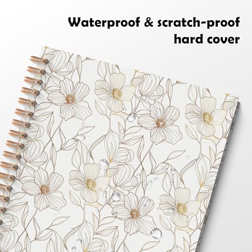 ROXMART Beige and Gold Floral Spiral Notebook, Neutral Elegant Flower Plant Journal, Retro Minimalist Line Art Botanical Hardcover Notebook Journal, 5.5x8.3 Inch - color: Style03