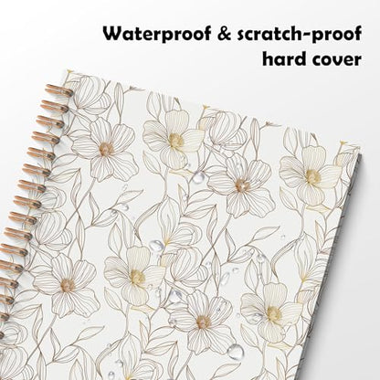 ROXMART Beige and Gold Floral Spiral Notebook, Neutral Elegant Flower Plant Journal, Retro Minimalist Line Art Botanical Hardcover Notebook Journal, 5.5x8.3 Inch - color: Style03