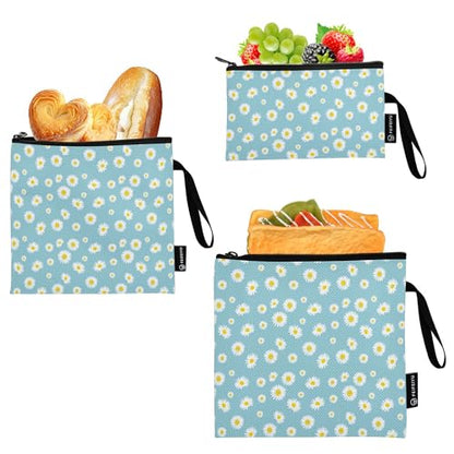 Reusable Food Storage Bags Daisy Flowers and Polka Dots 3 Pack Set Lunch Bag Compact Sandwich Snack Bag Small Medium Large for Lunch, Travel & Organization - color: Bag 11