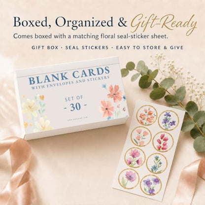 30 Premium Blank Cards with Envelopes & Stickers, 4x6 Inches | Elegant Floral Designs, Versatile and Blank Inside, Organized and Gift-Ready, Perfect for Any Occasion