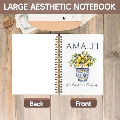 KAOWT Amalfi Coast Italian Lemon Notebook Journal, Mediterranean Tile Notebooks for Note Taking, Coastal Beach Journal, Botanical Lemon Hardcover Spiral Notebook 5.5x8.3in - color: Summer notbook-flowerpot lemon