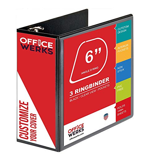 4 Pack of 6 Inch 3 Ring Binder with Locking Angle D Rings, Professional Heavy Duty Large Storage Binder with Pockets, Fits 8.5 x 11 Inch Sheets, Non-Stick Clear View Cover, Customizable, Black
