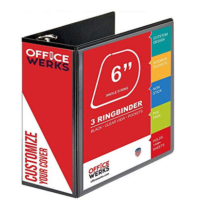 4 Pack of 6 Inch 3 Ring Binder with Locking Angle D Rings, Professional Heavy Duty Large Storage Binder with Pockets, Fits 8.5 x 11 Inch Sheets, Non-Stick Clear View Cover, Customizable, Black