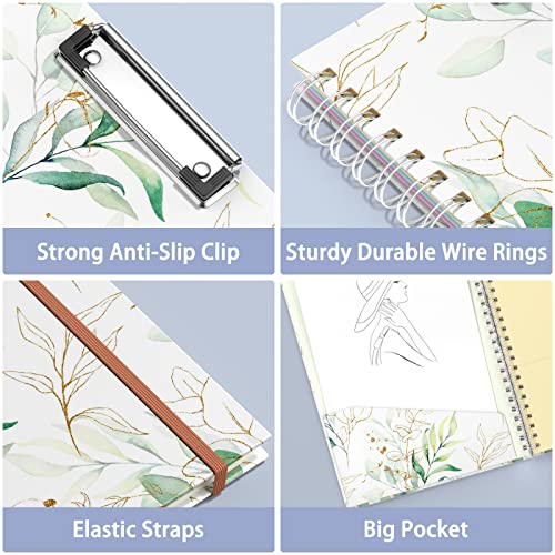 Rimilak Spiral Clipboard Folio with Refillable Lined Notepad, 14.5 x 9.8 In, Hardcover Cover with 5 Interior Pockets, Elastic Band and Pen Loop Series. Cute Stylish Clipfolio, Bohe Leaves - color: Bohe Gold Leaves