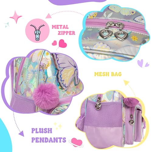 Meetbelify Girls Cute Backpack with Wheels for Elementary Students Kids Black Travel Luggage - color: Butterfly
