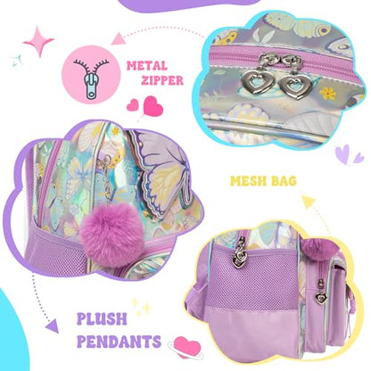 Meetbelify Girls Cute Backpack with Wheels for Elementary Students Kids Black Travel Luggage - color: Butterfly