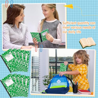 Fainne 100 Pack A5 Composition Notebooks Bulk College Ruled Composition Notebooks Marble Covers Notebook for Student Classroom Office Supplies 30 Sheet/60 Page(Green) - color: Green