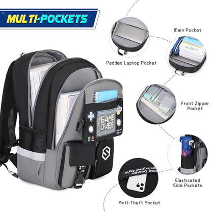 Scothen Boys Backpack, Cool Luminous School Backpacks for Boys with Lunch Bag Pencil Case, Kids Backpack Kindergarten Elementary Middle School Book Bags for Teen Boy Children with USB Charging Port - color: Gray