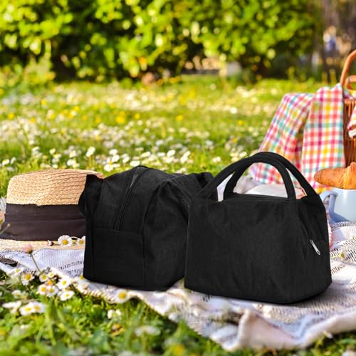 Chunful 12 Pcs Lunch Bags Bulk Reusable Insulated Lunch Box Bags with Aluminum Leakproof Tote for School Students Kids Women Men Children Adult Office Work Employees Travel - color: Black