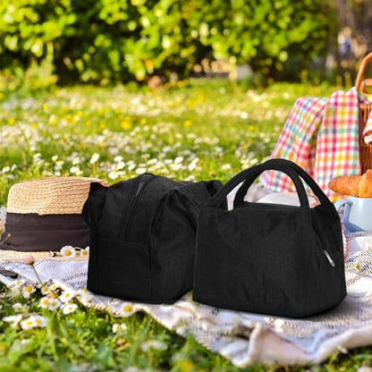 Chunful 12 Pcs Lunch Bags Bulk Reusable Insulated Lunch Box Bags with Aluminum Leakproof Tote for School Students Kids Women Men Children Adult Office Work Employees Travel - color: Black