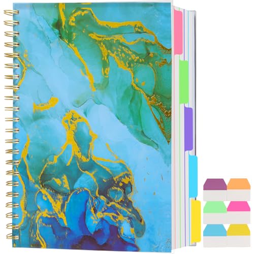 5 Subject Notebook College Ruled, A5 Spiral Notebook with Removable Pocket Dividers Tabs, Lined Organizer Notebook Journal for Women, 240 Pages Notebooks for Work School Note Taking, Blue Marble - color: Blue