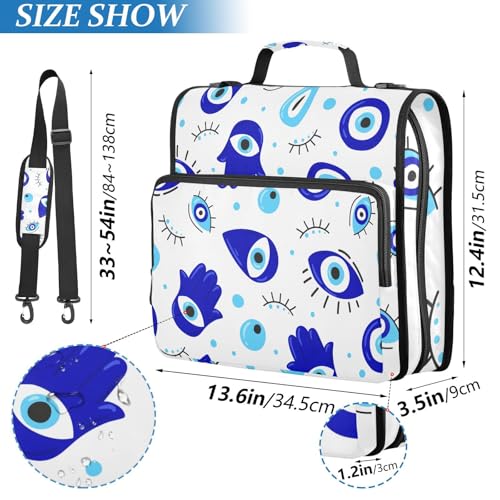 Cartoon Evil Eyes Zipper Binder Bag 3 Ring with Handle Shoulder Strap, Binder File Organizer Bag Storage Case for School Work Office