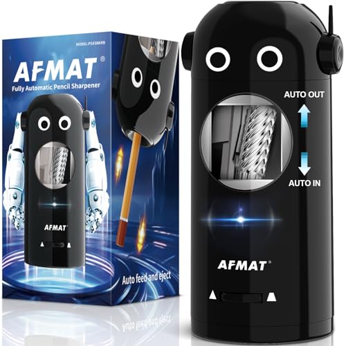 AFMAT Electric Pencil Sharpener for Colored Pencils 7-11.5mm, Fully Automatic Robot Pencil Sharpener, Auto in & Out, Rechargeable Hands-Free for Classroom/Home/Office, Battery Operated, PSX5RB, Black - color: Black
