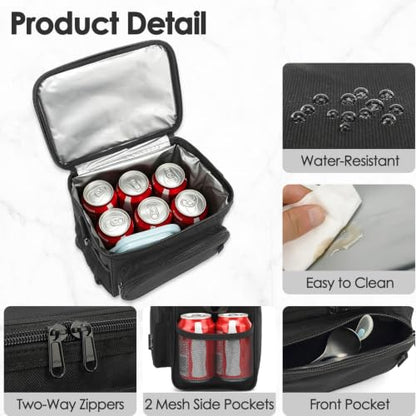 FlowFly Insulated Reusable Lunch Bag Adult Large Lunch Box for Women and Men with Adjustable Shoulder Strap,Front Zipper Pocket and Dual Large Mesh Side Pockets, Black - color: Black