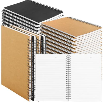 24 Pack A5 Bulk Spiral Notebooks with Kraft Cover, 8.3 x 5.8 Inch 120 Pages Hardcover Spiral Lined Notebook Journal, Lined Travel Bulk Writing Notebook for School Office Supplies(Black, Kraft) - color: Black and Kraft